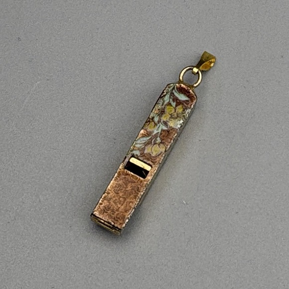 Jewelry - Vintage Whistle Pendant Gold Tone Enamel Floral Boho Festival RARE
